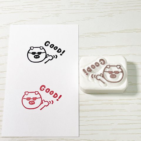 サングラスぶたさんのGOODスタンプ　消しゴムはんこ