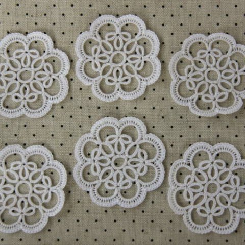 6枚＊タティングレース＊ひなげしモチーフ＊  Handmade tatting lace 6pcs (poppy)