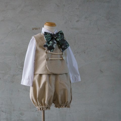 2 color クラシカルピアニストのセットアップ。コットンリネン仕立て 80cm〜 / スーツ 男の子 子供服 キッズ フォーマル 結婚式 七五三 セレモニー 記念日 発表会 ペンギンのおしり