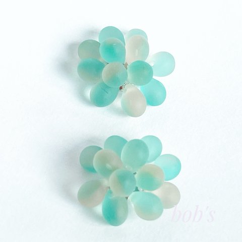 glass beads pierce/earring* マットアクアフロースト