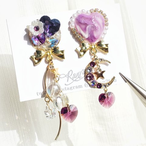 February birthday color accessories（アメジスト） ピアス イヤリング  ビジュー   魔法  ウェディング   プレゼント  ガーネット  誕生石 