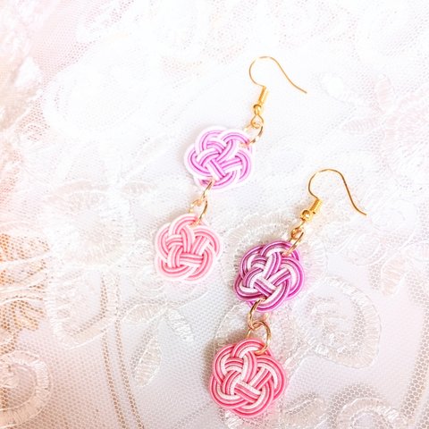 sale水引　ピンク×パープルピアス