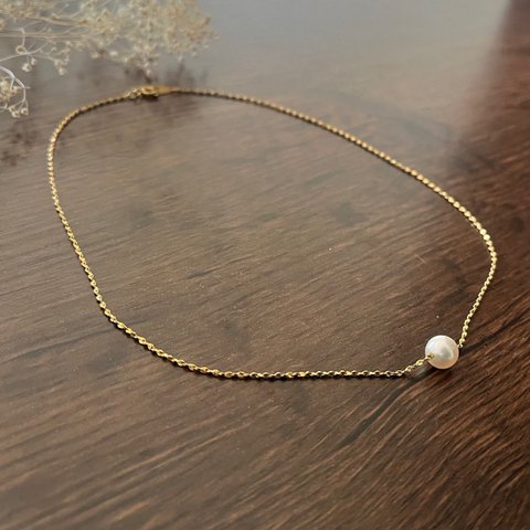＜本物＞18K 本金 パール 真珠 一粒ネックレス アンティーク-骨董品！