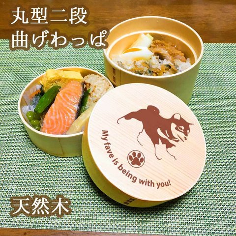 【 豆柴 】 丸型 二段 白木 曲げわっぱ 弁当箱 動物 ペット ランチボックス わっぱ 木製 天然木