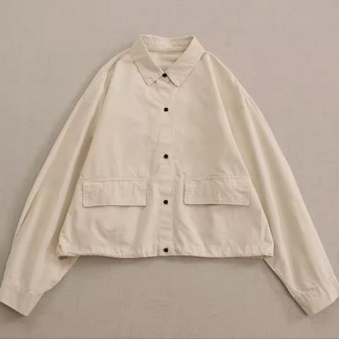 早春の新型 デザイン感 純色 全綿 ショート 長袖 シャツ ゆったり シャツ

