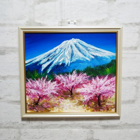 油絵 油彩 油彩画 絵 絵画 【春の富士山】