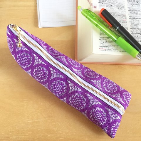 【紫苑】畳縁　テトラ型　ペンケース　紫　野菊　すみれ色