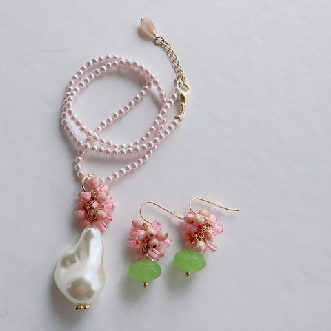 ネックレス　🌸さくらいろパールネックレス🌸 　ピンク小粒パール　小粒パール