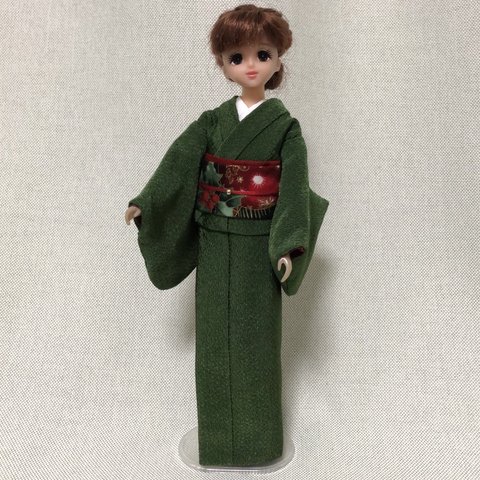 ジェニー・momoko 着物　クリスマス　深緑・無地