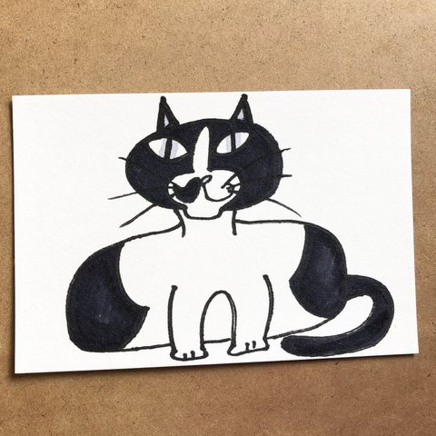 【送料無料】 絵はがき・ポストカード原画   「横長ねこ」