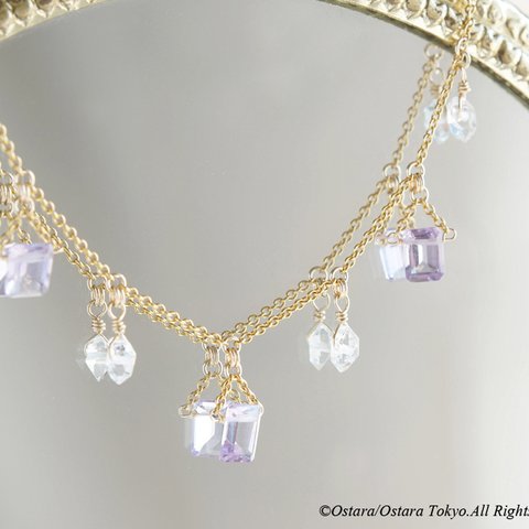 【14KGF Choker Necklace】-Gemstone,Dream Crystal,NY Herkimerdiamond x Rose Amethyst-