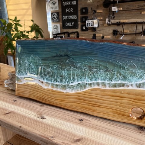 木製ボード　琉球松ボード　沖縄　国産木材　キッチン　エメラルドブルー　カッティングボード　飾り棚　アート　