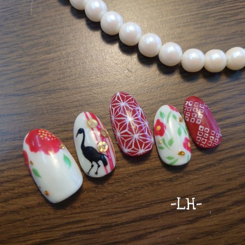 LH*Japanese pattern*crane*artistic nail chip
