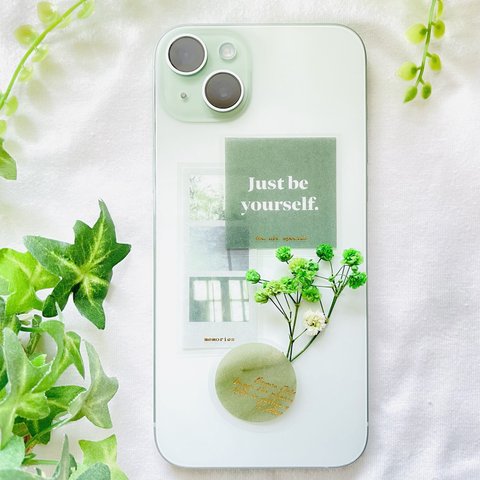 『かわいい♡を持ち歩く』グリーンかすみ草タイプ　スマホ用デザインシート　インナーシート　iPhone Android