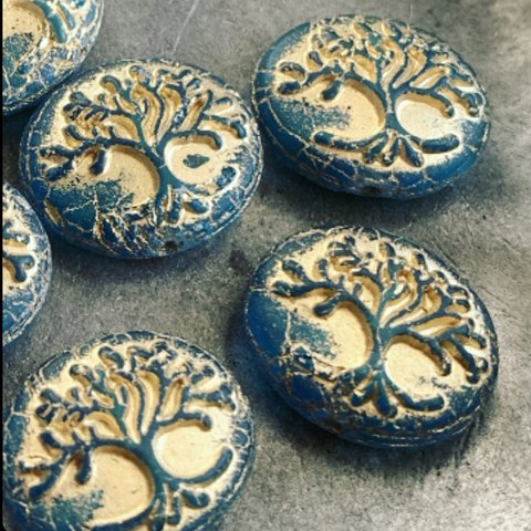 【2コセット】JIRI＊IVANA#czech beads#チェコビーズ　tree of life 生命の樹oval18✖️14㍉　marine blue/bronze