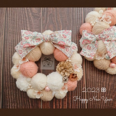 𖤣𖥧 ｻｲｽﾞ 約20～21cm お正月 &  桜   2wayリース  ＊534