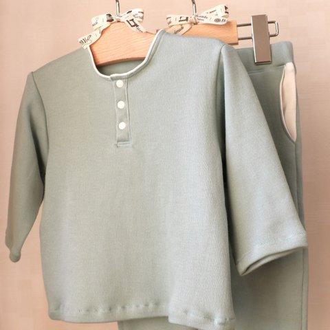 【再販】 Cotton100% くったりスムースニットのトップス ミント (Size 80-100)