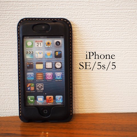 iPhone SE/5s/5　カバー　ケース　黒　【選べるステッチ】 【名入れ可】