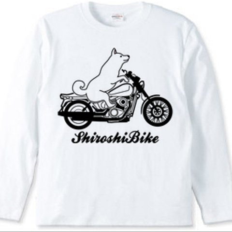 柴犬バイク長袖Tシャツ「ShiroshiBike」