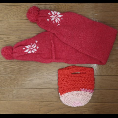 【手編み・手作り】マフラー・手提げ袋（20cm）