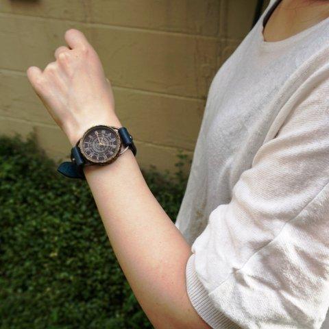 クラック ワールド ローマ 　Mサイズ　真鍮 ブルー　手作り腕時計
