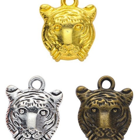 6個 動物チャーム 虎 寅 アニマル 金属チャーム メタルチャーム アクセサリーパーツ ハンドメイド 手芸材料 色選択自由