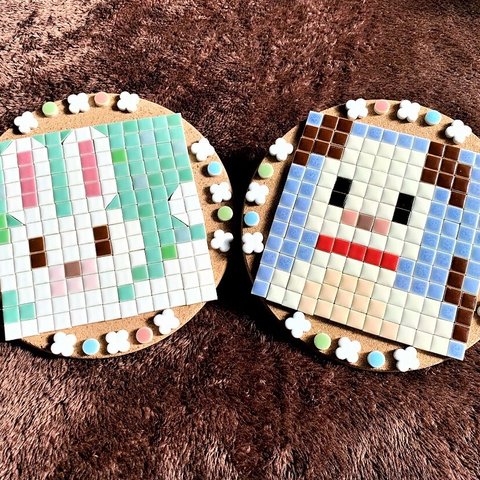 【復興応援】〖おうちでハンドメイド♪〗モザイクタイルの鍋敷き作りキット（うさぎ・いぬ）