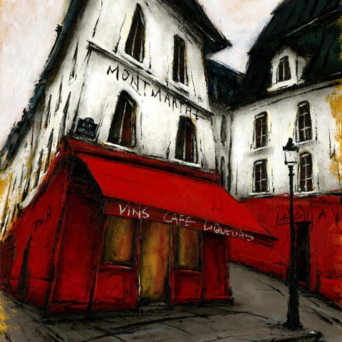風景画 パリ 絵画「モンマルトルの赤いカフェ」