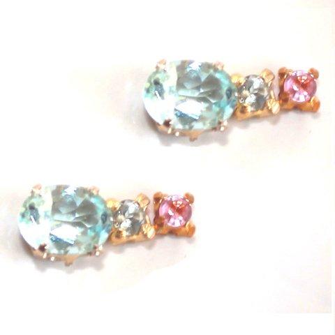 - aqua - Pink Sapphire & Topaz & Aquamarine Earrings