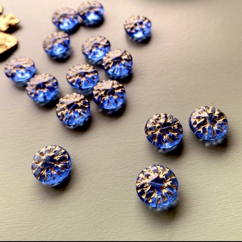 【6コセット】#czech beads#チェコビーズ　Dahliaダリア15㍉ blue sapphire/bronze19m