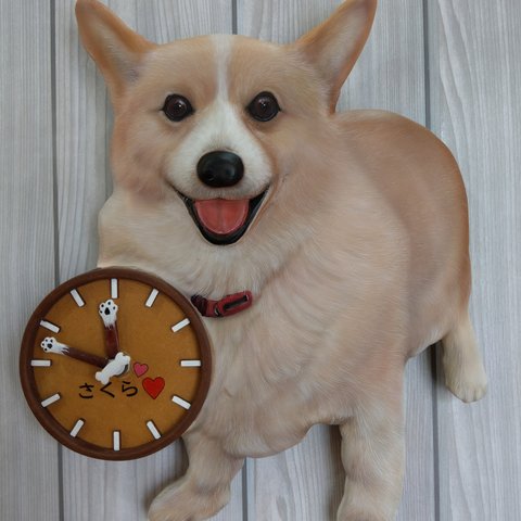 ワンちゃん時計　3D  リアル 立体 オーダー　ペット　時計　似顔絵　愛犬　犬グッズ　壁掛時計　かわいい時計　似顔絵時計　立体時計　手作り時計　プレゼント　サプライズ