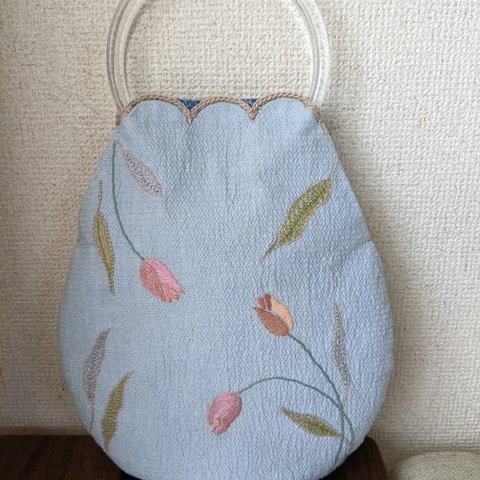 チューリップ🌷刺繍のハンドル手提げバッグ！送料無料