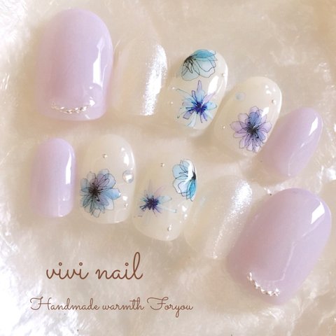 ◯再販40回以上... パープルフラワー❋gel nail tip𓂃◌𓈒𓐍送料無料𓂃◌𓈒𓐍 “nail tip No.4”