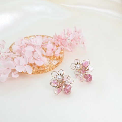 🌸嬉しいオマケ付き🌸 再販×72 優しい 桜 と 蕾 桜ピアス 桜イヤリング 浴衣 夏 シンプル キレイめ 大人 可愛い パール ピンク まる 上品 ナチュラル 花 透明感 デート