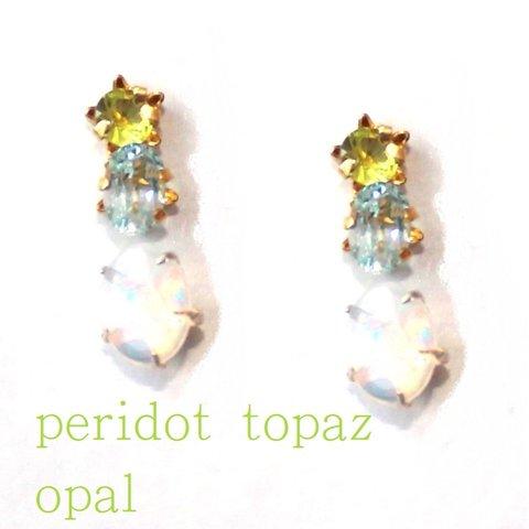 - aki no kehai - Peridot & Topaz & Opal Earrings
