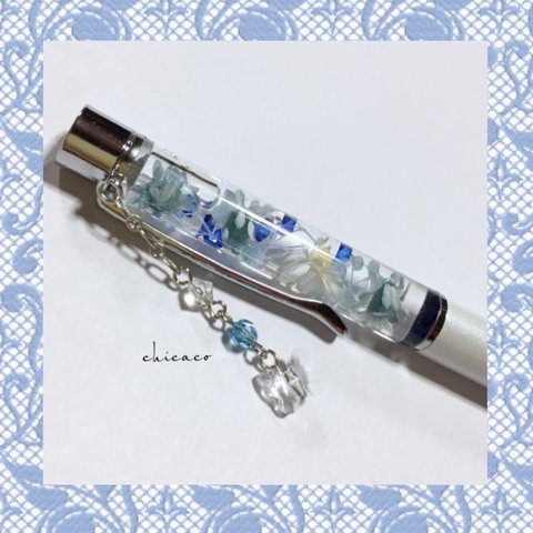 💙ハーバリウムボールペン（SWAROVSKIチャーム付き）アクアマリン