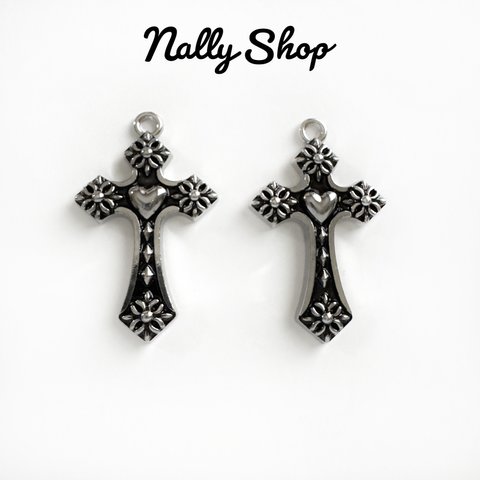 【2個】Cross Charm Black【M-452】