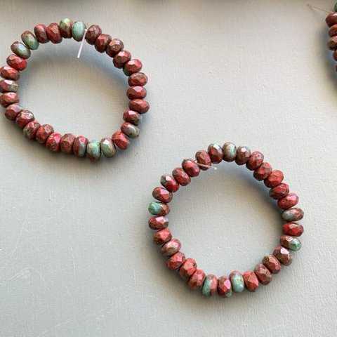 【1連30コセット】JIRI＊IVANA#czech beads#チェコビーズ　rondel5✖️3㍉ irregular red＊mint/picasso