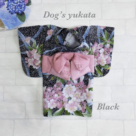 犬の浴衣✨犬用本格本染浴衣 加賀友禅 黒×淡いピンク わんこ浴衣