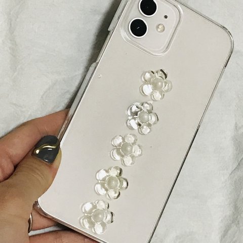 お花のiPhoneケース　スマホケース　クリアフラワー