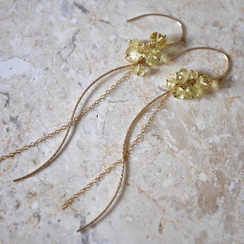 イエローベリルの花一輪ピアス◇14KGF