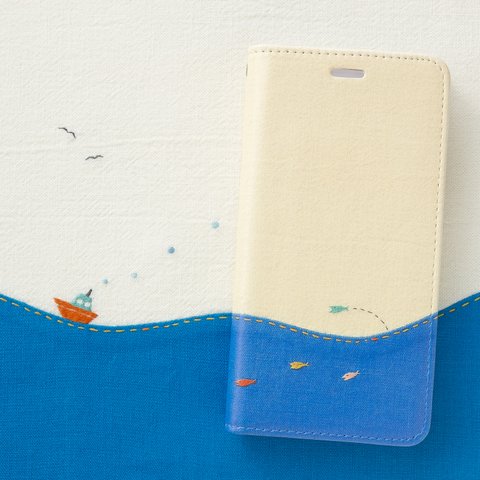 海にゆこうよ！　手帳型スマホケース　ベルトなし　✶ ブルー 夏 涼しげ SE3 SE2 iPhone15 ✶