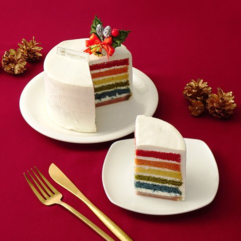 レインボーケーキクリスマスバージョン 4号《ヴィーガンスイーツ・ヴィーガンケーキ》