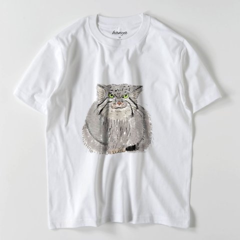 マヌルネコ　Tシャツ　メンズ　ゆるかわ　野生猫　ユニセックス　イラスト　最古のネコ　マヌル