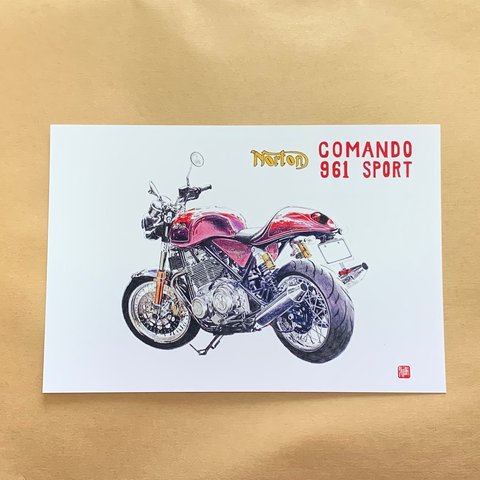 002. オートバイ 色鉛筆画 2Lサイズ  Norton COMANDO 961 SPORT Motorcycle 
