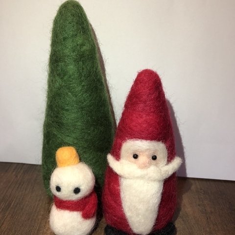 クリスマス3点セット　羊毛フェルト　サンタクロース　クリスマスツリー　雪だるま