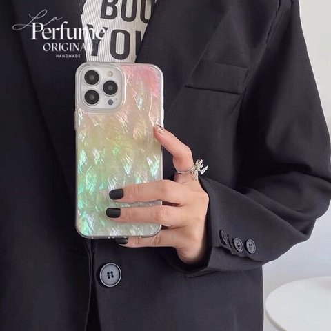 キラキラ天然シェル✨ビタミン系カラー 淡色 貝殻 オリジナル iPhoneケース【受注生産】カラフル 夏 海 スマホケース