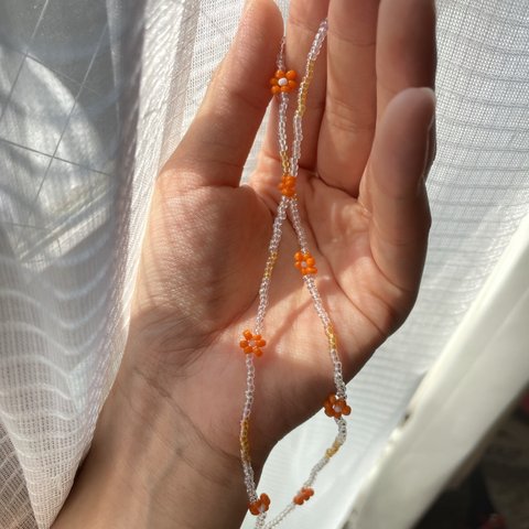 No.148 韓国流行！　Flower bees necklace(orange color)