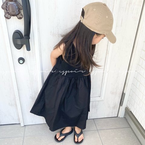 【handmade/BABYno120】フレアロングワンピース/90cm・100cm/bk