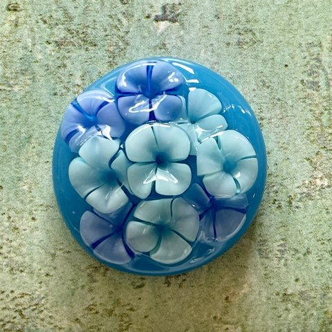 硝子のカボション　紫陽花　ブルー　レリーフ　